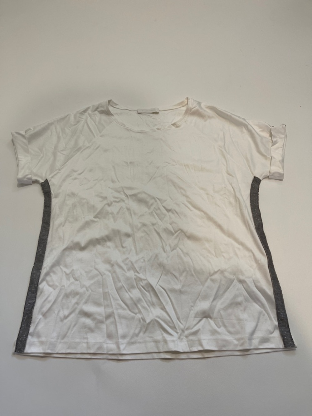 Biancalancia White Short Sleeve Tee with Charcoal Side Stripes